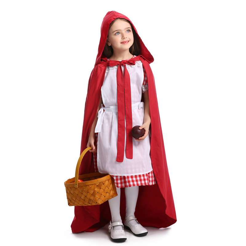 Halloween Costume for Girls Little Red Riding Hood Dress & Red Cloak with hood